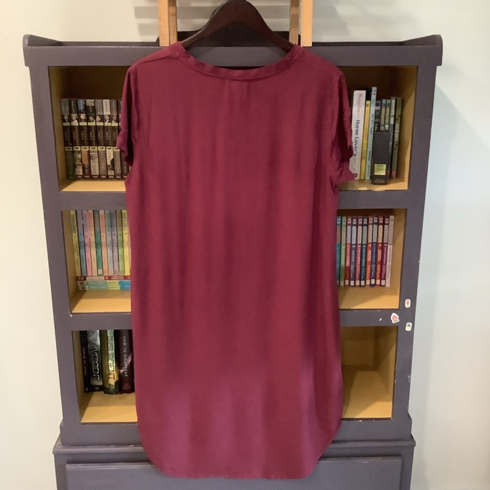 Anthropologie CLOTH & STONE Burgundy V-Neck Short Sleeve Dress Hi-Low Hem Size L - Picture 6 of 10